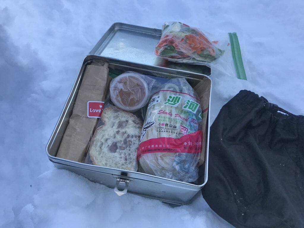 winter backpacking with a metal lunchbox