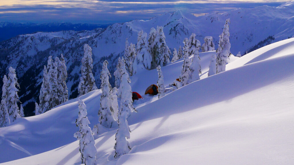 winter camp in the cascade mountains