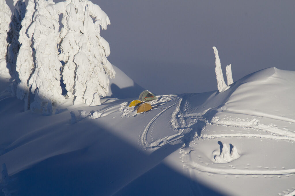 camping in deep snow