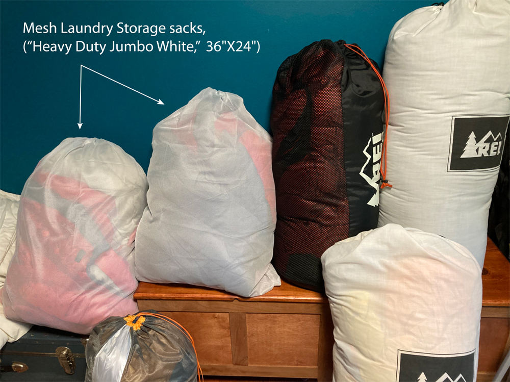 Laundry storage sacks for sleeping bags