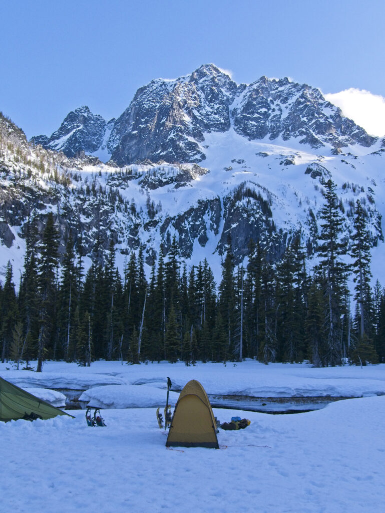 winter backpacking campsite