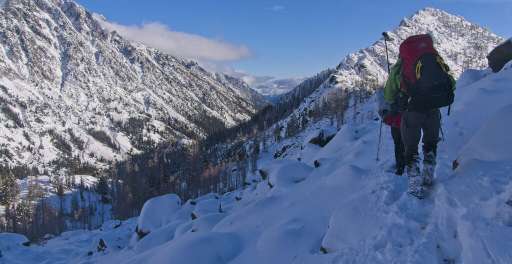 hiking in early snow