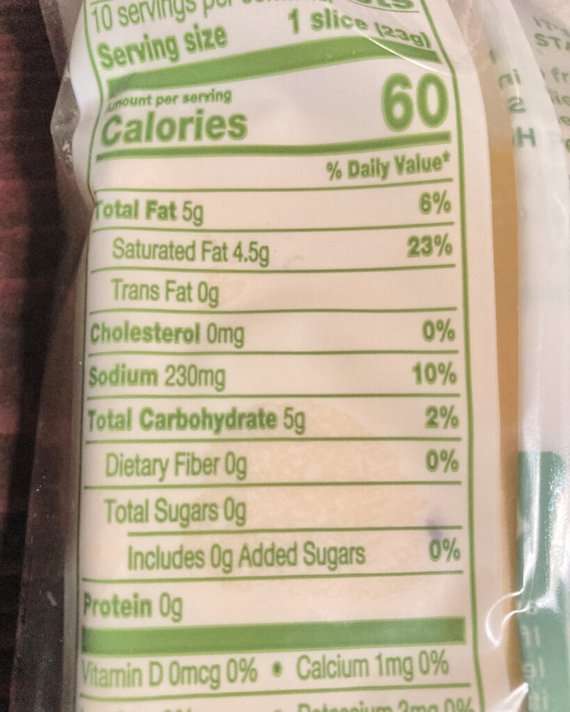 vegan cheese nutritional information