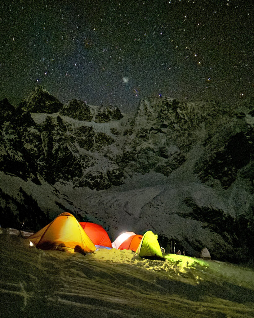 winter camp at night