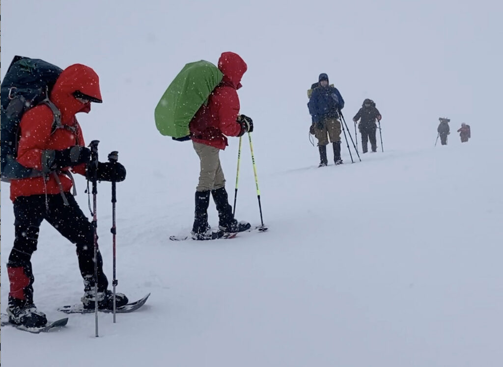 winter backpacking in whiteout conditions