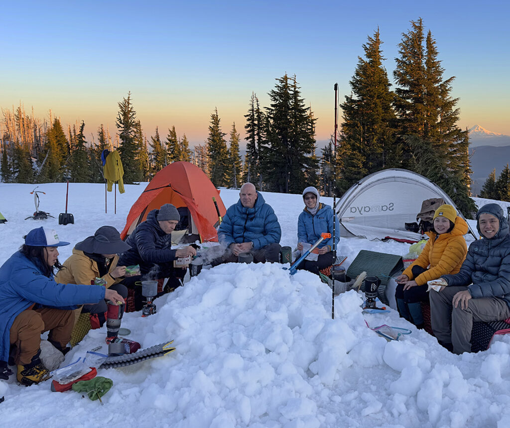 winter backpacking group