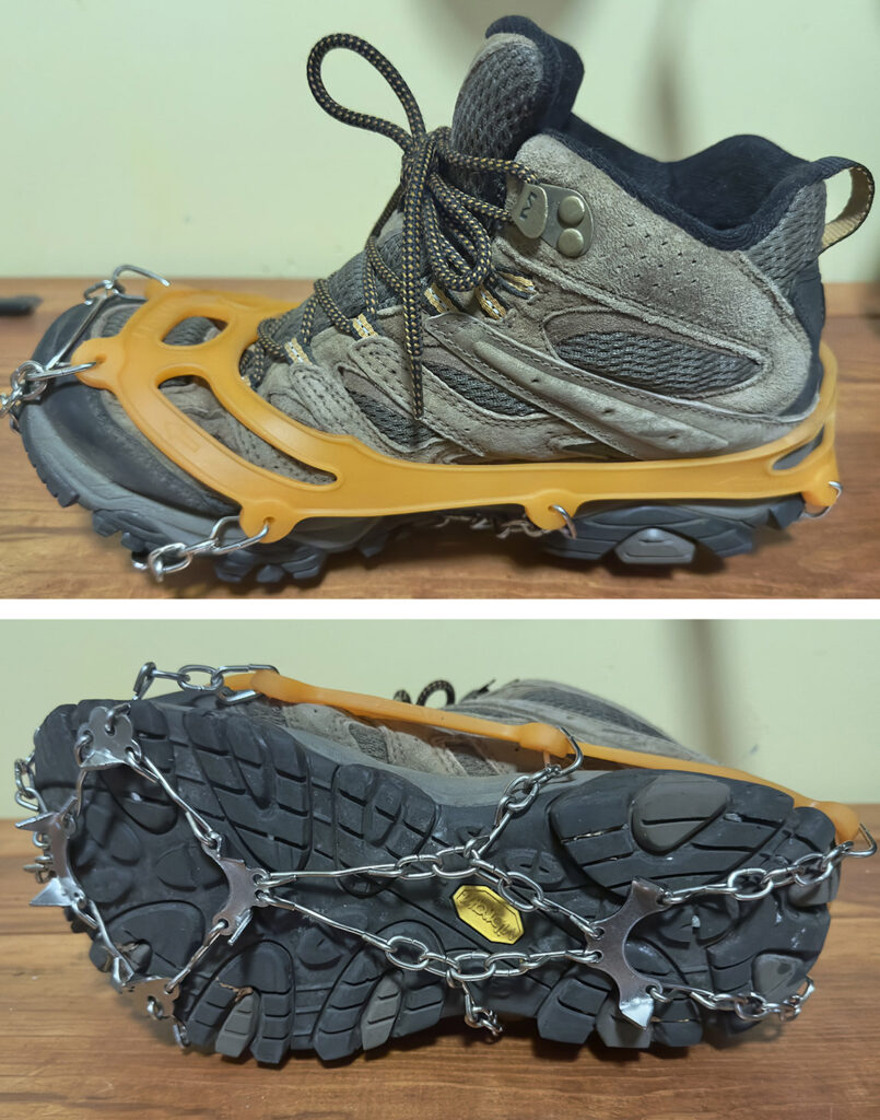 B1 level hiking boots with microspikes