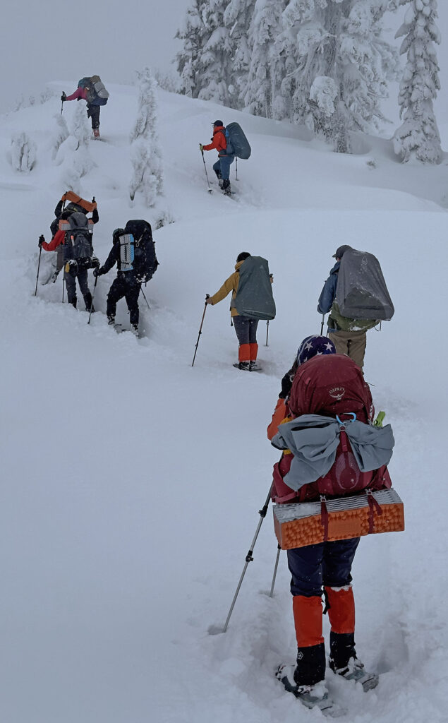 winter backpacking in deep snow