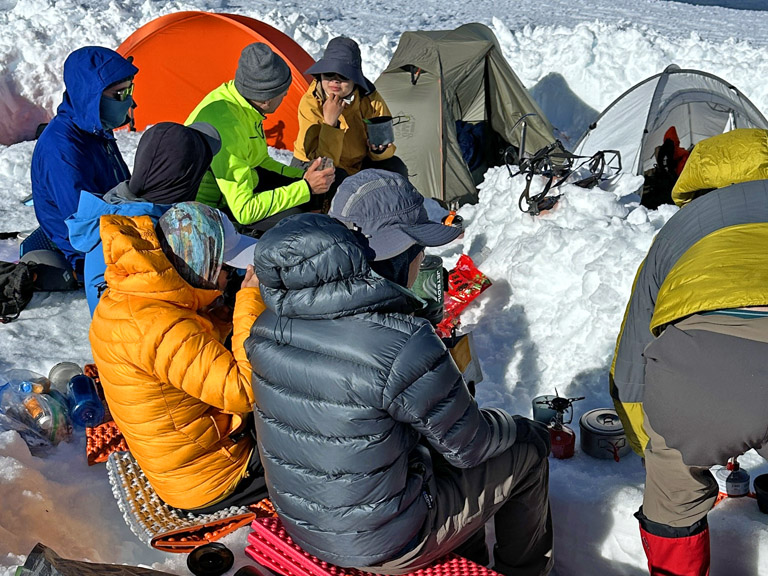 winter backpacking group