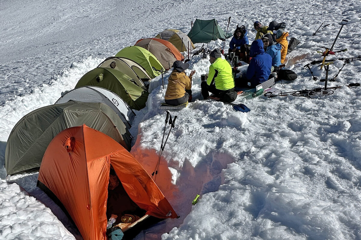 winter backpacking group