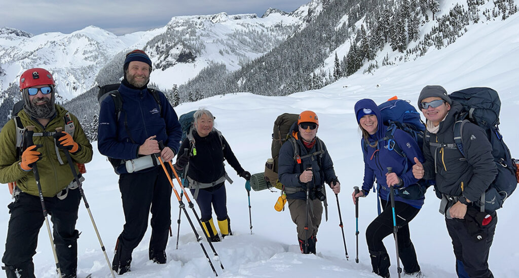 winter backpacking group photo