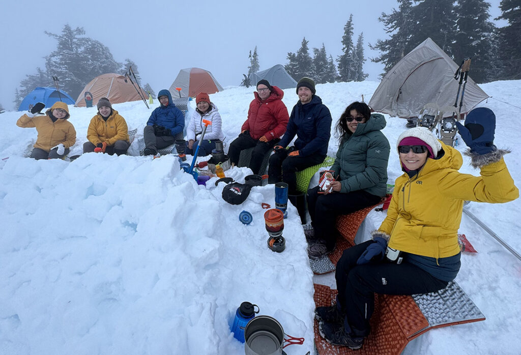 winter backpacking group photo