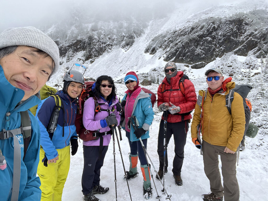 winter backpacking group photo