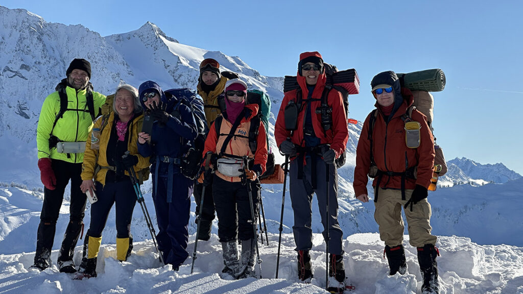 winter backpacking group photo