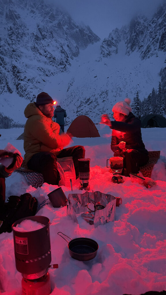 frozen alpine lake camping