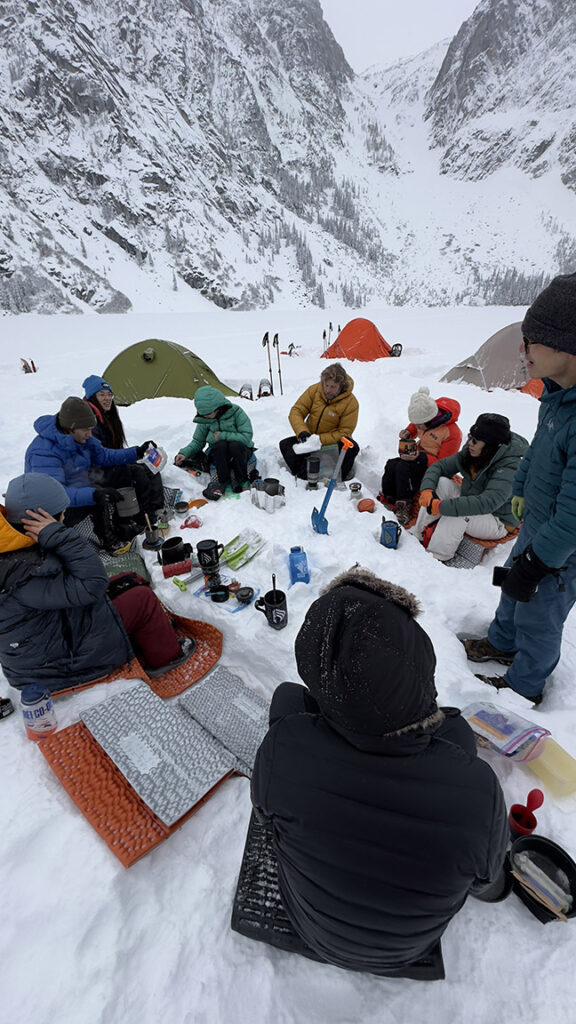 frozen alpine lake camping