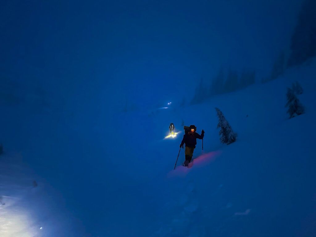 hiking in the dark