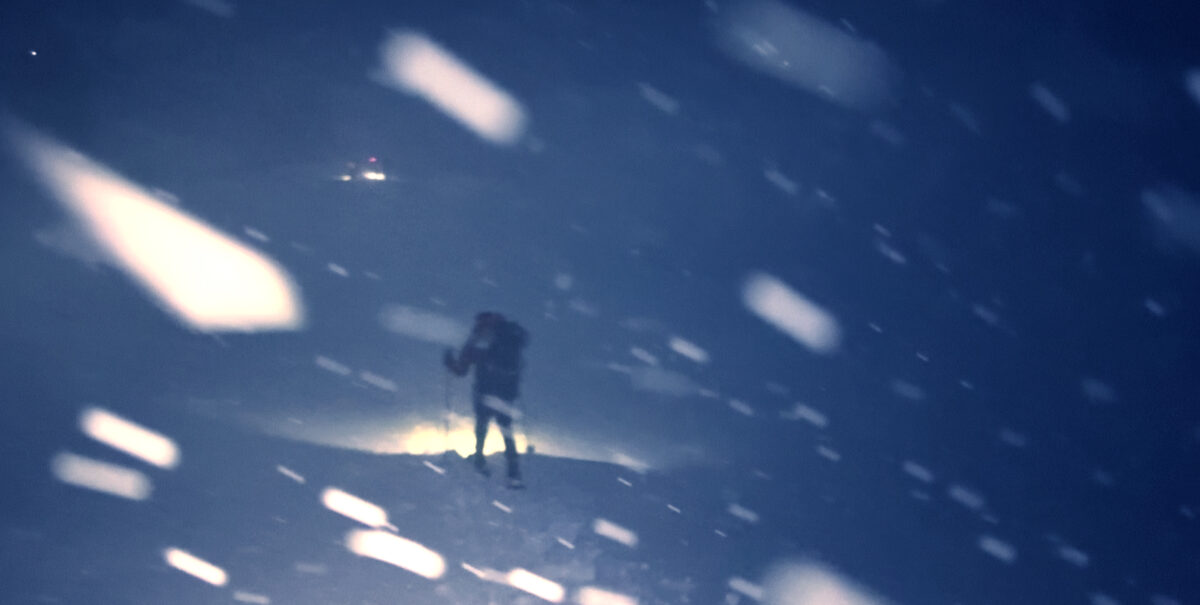 Headlamp in snowstorm